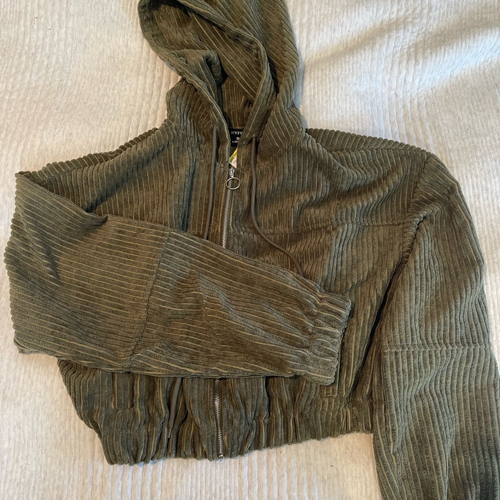 Crop green zipper hoody